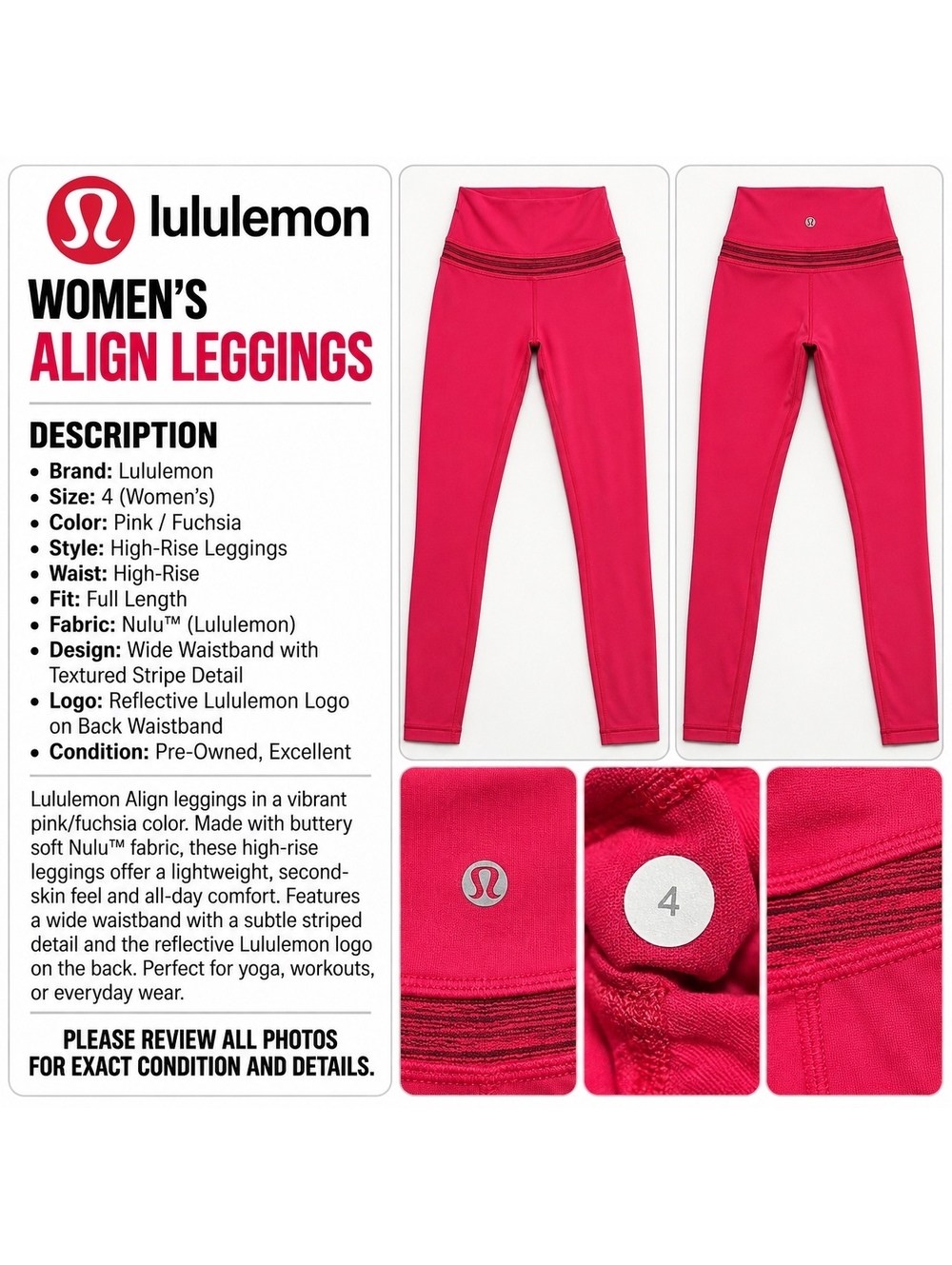 Lululemon High-Rise Red Leggings Size 4